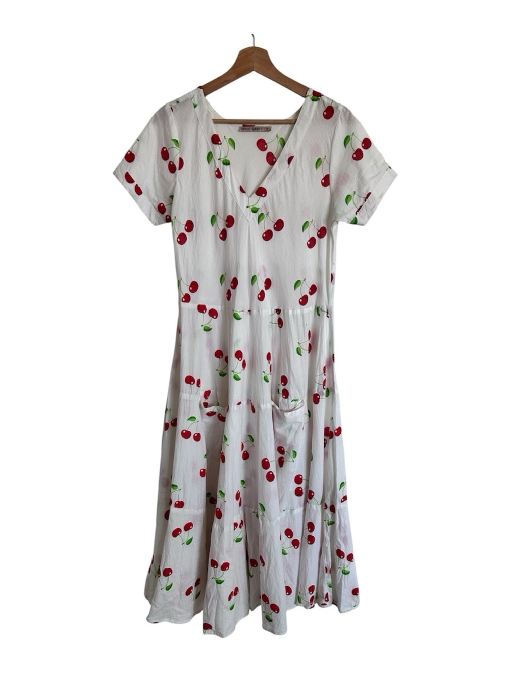 Dress Addict Cherry Print V-Neck Midi Dress in White and Red